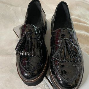 ASOS DESIGN Wide Fit Meze chunky fringed leather loafers in black